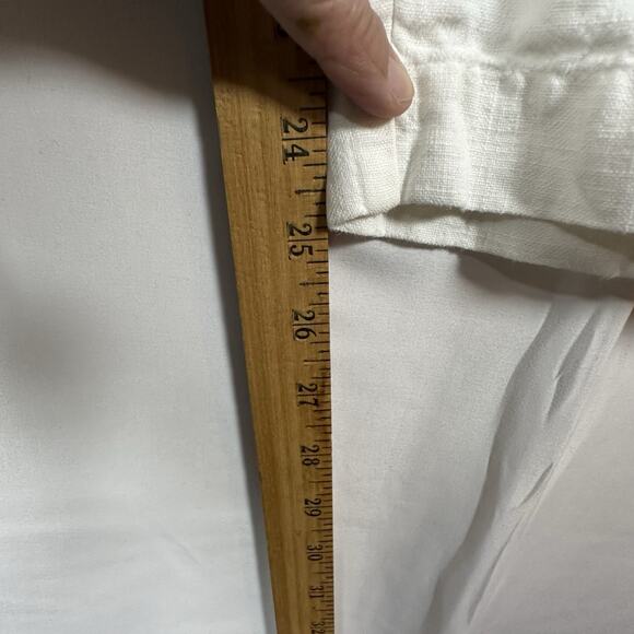 OSKA 100% Linen Wide Leg Cropped Pants White Elastic Waist Pockets Large - Picture 7 of 10